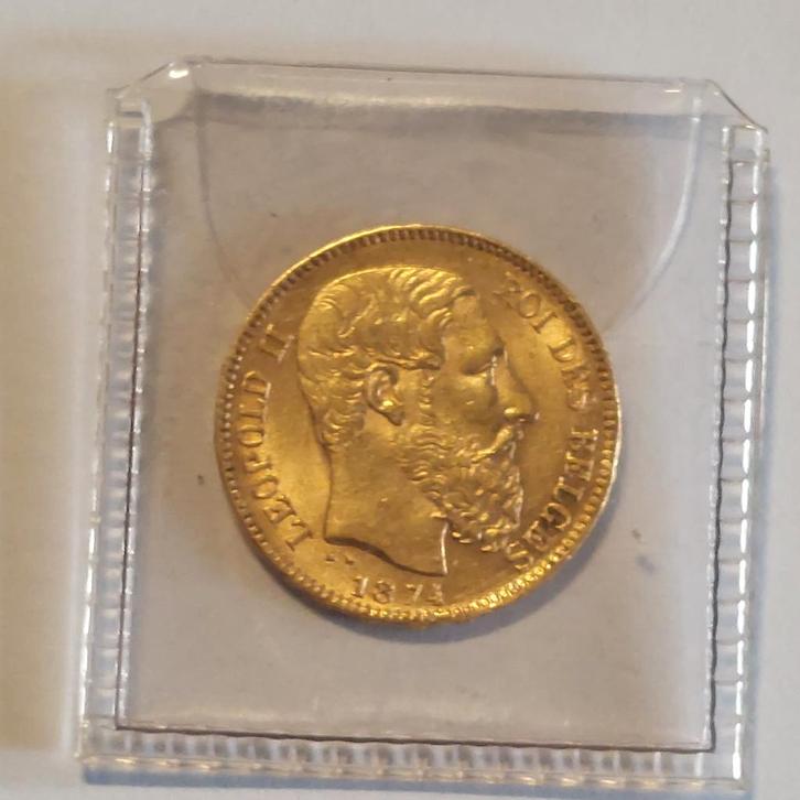 GOUDEN MUNT LEOPOLD II 20 FR 1874 TYPE 3 KORTE BAARD BELGIE, Postzegels en Munten, Munten | België, Losse munt, Goud, Goud, Ophalen
