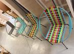 set van kleurrijke Colombiaanse gevlochten stoelen pvc+staal, Ophalen, Overige kleuren, Zo goed als nieuw, Metaal