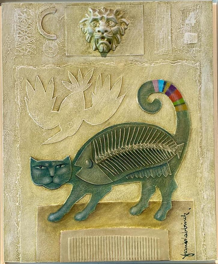 Schilderij met assemblage Frank Slabbinck, Antiek en Kunst, Kunst | Schilderijen | Modern, Ophalen