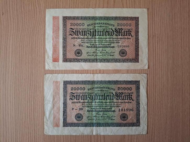 Oude bankbiljetten Duitsland Weimar Republiek 20000 Mark, Postzegels en Munten, Munten en Bankbiljetten | Verzamelingen, Bankbiljetten