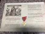Oorkonde 1959 met medaille brons “gulden kruis Heilige, Enlèvement ou Envoi