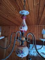 Luster vintage 5 armen roze tinten in porcelein jaren 1980, Huis en Inrichting, Lampen | Kroonluchters, Ophalen