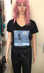 Black cotton T-shirt unique print (one size) NEW, Maat 38/40 (M), -, Zwart, Nieuw