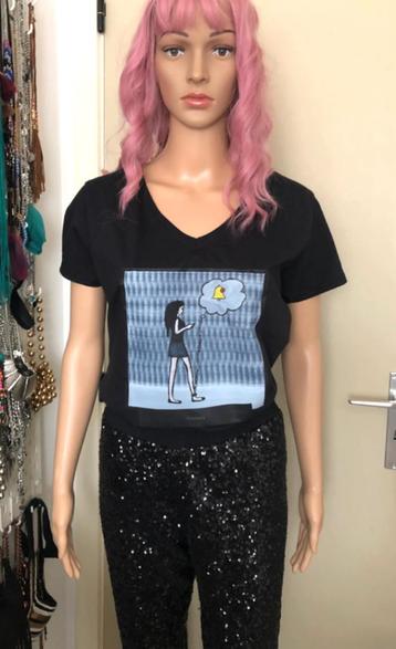  Black cotton T-shirt unique print (one size) NEW beschikbaar voor biedingen