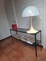 Console en métal noir et verre, 100 à 150 cm, 25 à 50 cm, Verre, Comme neuf