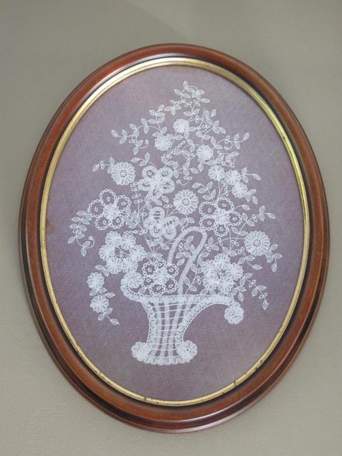 kader met kantwerk-strikwerk-handwerk-prinsessenkant-VINTAGE, Antiek en Kunst, Curiosa en Brocante, Ophalen of Verzenden