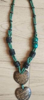 Collier en perle et coco artisanal, Handtassen en Accessoires, Kettingen, Ophalen, Zo goed als nieuw, Groen