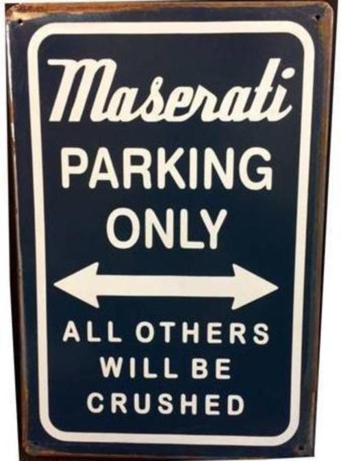 Metalen rusty-old wandplaat Maserati Parking Only, Auto diversen, Tuning en Styling, Ophalen of Verzenden