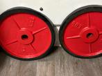Twee oldskool 50mm halterschijven elk 20kg. 2 Euro de kilo, Ophalen, Zo goed als nieuw, Halterschijven
