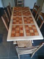 Stevige houten keuken/salon tafel met 6 stoelen, Ophalen, Gebruikt, 50 tot 100 cm, Country