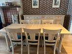 Blanke eiken eetplaats- tafel 2,09m - 6 stoelen - kast 2,48, Antiek en Kunst, Ophalen