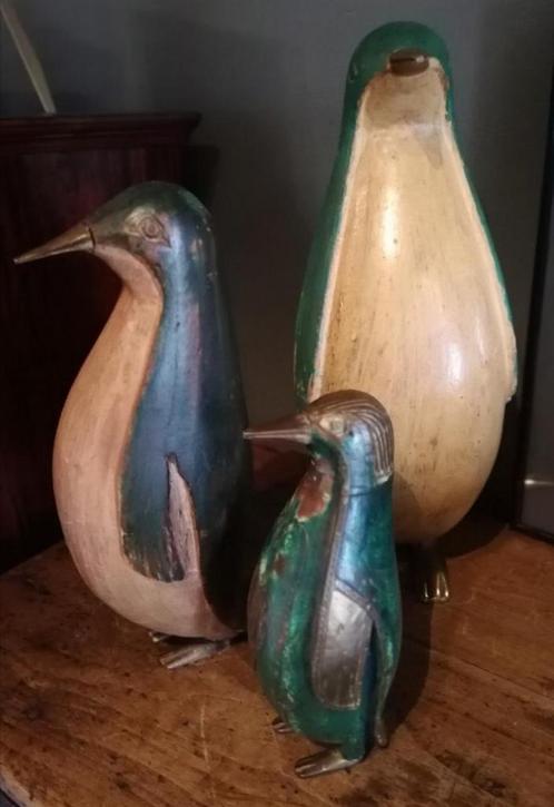 Set van 3 volhouten pinguins, Antiquités & Art, Art | Sculptures & Bois, Enlèvement ou Envoi