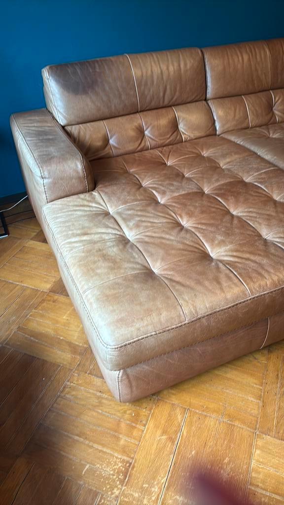 Groot Lederen salon te koop, Huis en Inrichting, Zetels | Zetels en Chaises Longues, Gebruikt, Vierpersoons of meer, 300 cm of meer