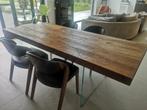 moderne eiken tafel met glazen onderstel, Huis en Inrichting, Ophalen, Eiken modern, Gebruikt, 200 cm of meer