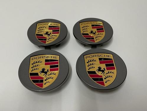 Porsche Grijs/Goud Naafdoppen/Naafkappen 65mm set van 4stuks, Auto diversen, Wieldoppen, Nieuw, Verzenden