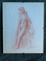 Potloodtekening ingekaderd, Antiek en Kunst, Ophalen