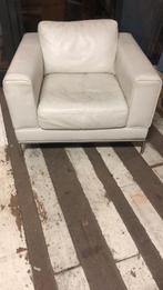 Witte zetel in echt leder, Huis en Inrichting, Ophalen, Gebruikt, Eenpersoons, Minder dan 150 cm