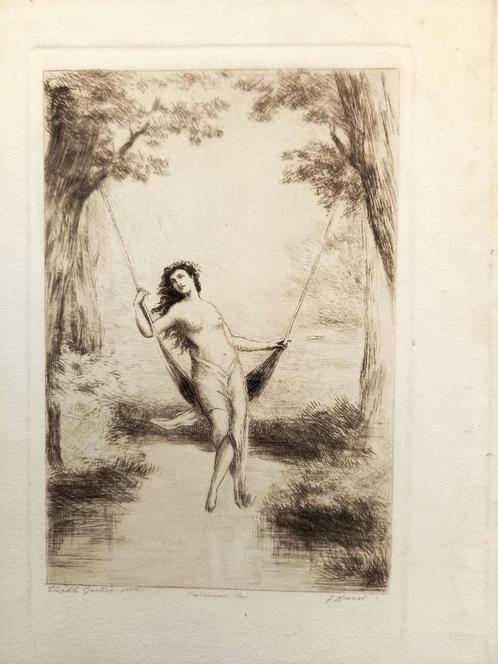 Ets J Hanriot naar schilderij Theophile Gautier, Antiquités & Art, Art | Eaux-fortes & Gravures, Enlèvement ou Envoi