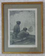 KURT PEISER / GAMIN DE PECHEURS / ZW-W ETS / 59x48cm / KADER, Ophalen of Verzenden