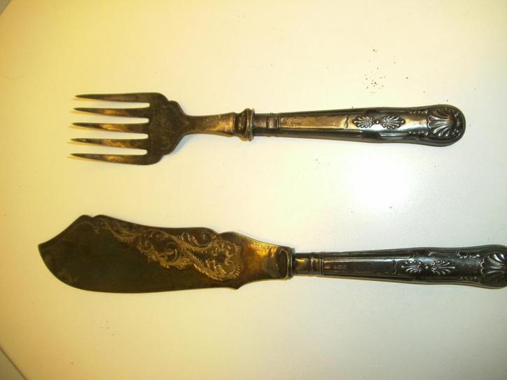 Antiek zilveren/verzilverd visserveerbestek (DS141-p), Antiek en Kunst, Antiek | Bestek, Ophalen of Verzenden