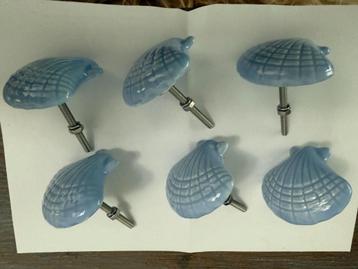 Blauwe keramische meubelknoppen, set van zes  beschikbaar voor biedingen