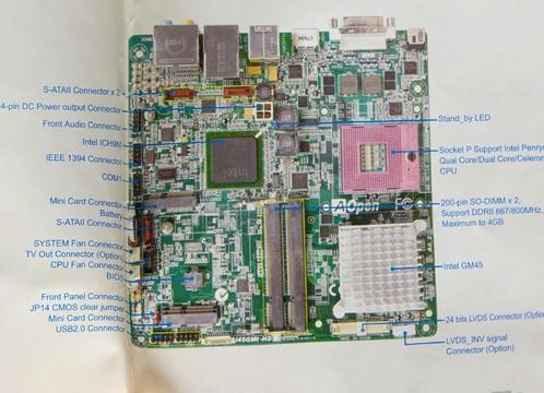aopen mini-itx moederbord  + processor + RAM + voeding, Computers en Software, Moederborden, Gebruikt, Intel, DDR2, Ophalen