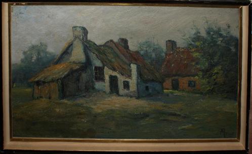 Albert Dutry  (1860-1918): Hoevezicht (O/D, 60 x 40 cm), Antiek en Kunst, Kunst | Schilderijen | Klassiek, Ophalen of Verzenden