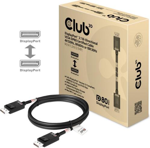 Club 3D DisplayPort 2.1 DP80 1.2m Zwart, Audio, Tv en Foto, Audiokabels en Televisiekabels, Nieuw, Overige kabels, Minder dan 2 meter