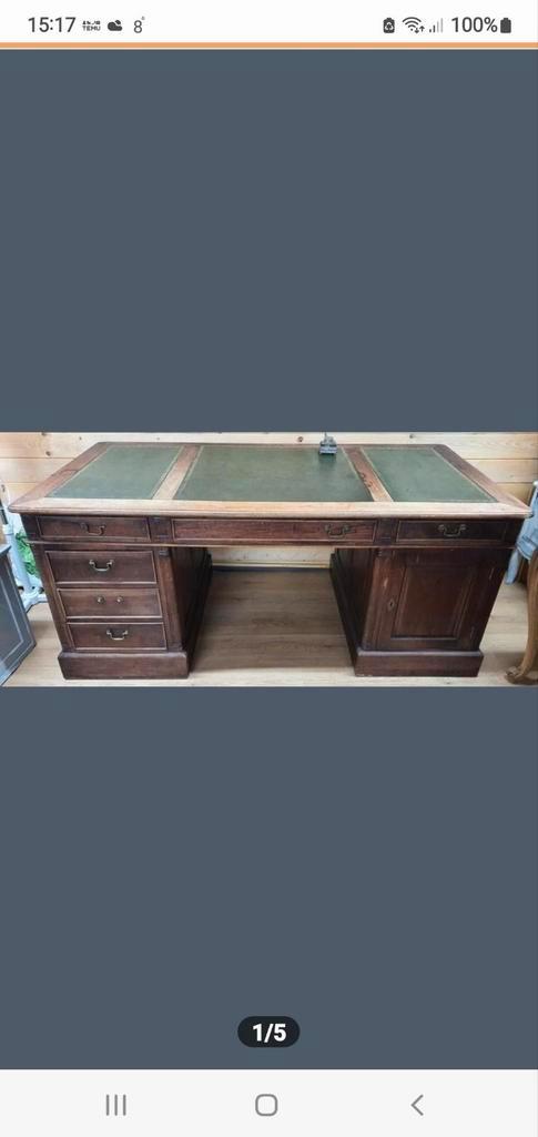 Prachtig antiek Engels bureau met een mooi groen lederen, Antiek en Kunst, Antiek | Meubels | Tafels, Ophalen