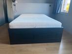 Tweepersoonsbed met opbergruimte, matras en lattenbodem, Huis en Inrichting, Slaapkamer | Bedden, Ophalen, Gebruikt, Zwart, 140 cm