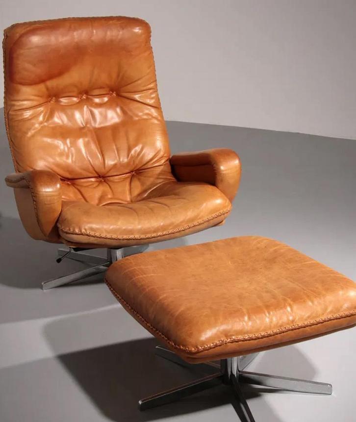 Fauteuil en cuir Desede DS 231 1970 (UNIQUE) avec pouf, Maison & Meubles, Fauteuils, Utilisé, Cuir, 50 à 75 cm, Enlèvement