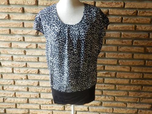 (160)- blouse femme t.xl noire et blanche - promiss -, Kleding | Dames, Blouses en Tunieken, Zo goed als nieuw, Maat 42/44 (L)