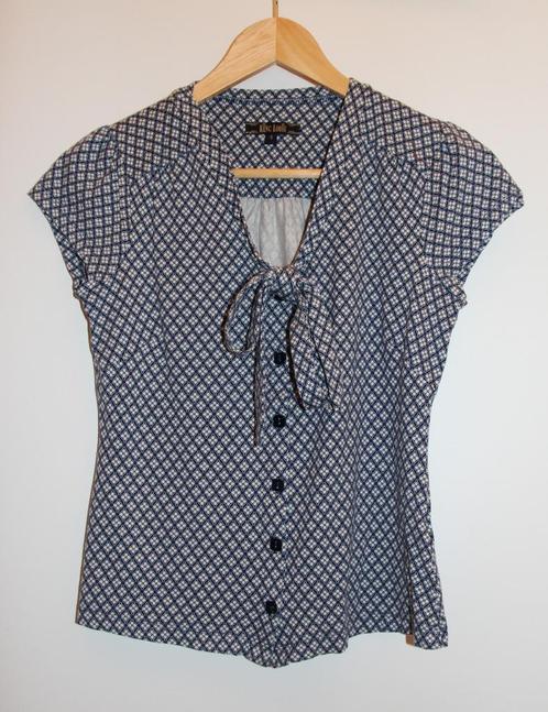 Top bleu & blanc fleurs géométriques King Louie, Kleding | Dames, Topjes, Gedragen, Maat 36 (S), Blauw, Korte mouw, Ophalen of Verzenden
