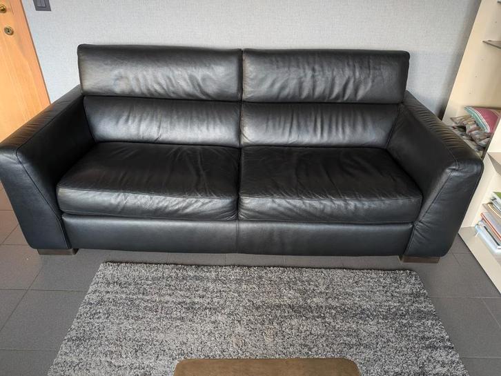 zetels zwart leder, Huis en Inrichting, Zetels | Zetels, Gebruikt, Vierpersoons of meer, 200 tot 250 cm, 75 tot 100 cm, Leer, Ophalen
