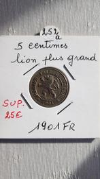 5 centimes   1901 FR, Timbres & Monnaies, Monnaies | Belgique, Enlèvement ou Envoi, Monnaie en vrac, Autre