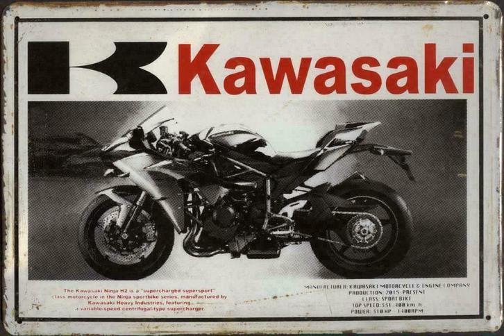 Plaque murale métal look vintage rouillé Kawasaki Ninja H2, Collections, Marques & Objets publicitaires, Neuf, Panneau publicitaire