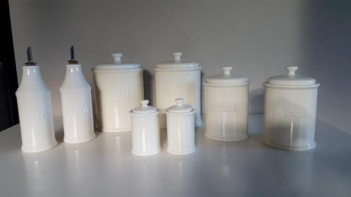 6 Landelijke voorraadpotten en 2 flessen van porselein, Huis en Inrichting, Keuken | Potten en Pannen, Zo goed als nieuw, Pot, Bus of Blik