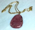 Ketting edelsteen hanger vintage grote rhodoniet, Handtassen en Accessoires, Kettingen, Ophalen, Nieuw, Steen of Mineraal, Roze