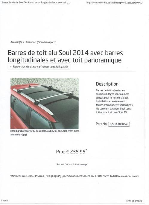 Barres de toit Kia Soul 2014 - 2019, Autos : Pièces & Accessoires, Barres latérales, Utilisé, Enlèvement ou Envoi