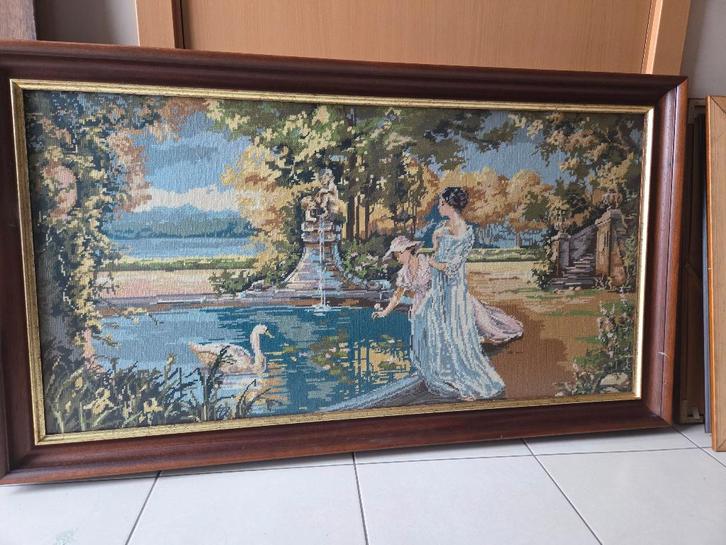 geborduurd schilderij, Antiquités & Art, Art | Peinture | Classique, Enlèvement