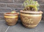 2x Medium & Small bruine terracotta pot bloempot tekening, Tuin en Terras, Ophalen of Verzenden, Terracotta, Tuin