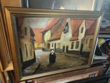 huile sur panneau ruelle animee signe a van nuffel 1930 beschikbaar voor biedingen