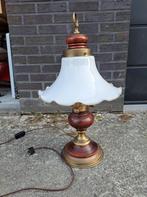 Oude tafellamp met glazen kap, Enlèvement, Comme neuf, Verre, 50 à 75 cm