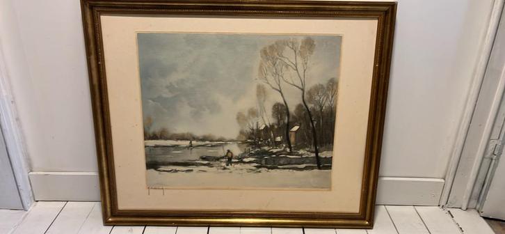 Winterlandschap Litho Roger Hebbelinck, Antiek en Kunst, Kunst | Etsen en Gravures, Ophalen