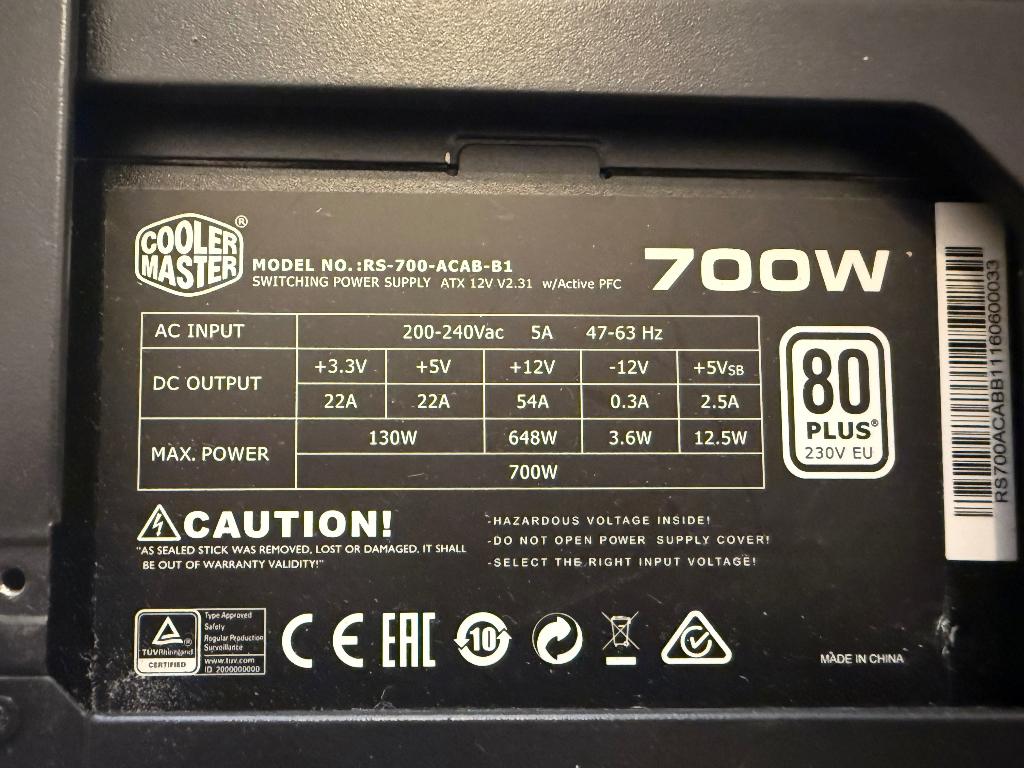 Coolermaster 700watt voeding, Computers en Software, Interne voedingen, Ophalen, Zo goed als nieuw