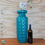Grote West Germany turquoise vaas met reliëfpatroon (schade), Huis en Inrichting, Gebruikt, 50 tot 75 cm, Blauw, Aardewerk of Porselein