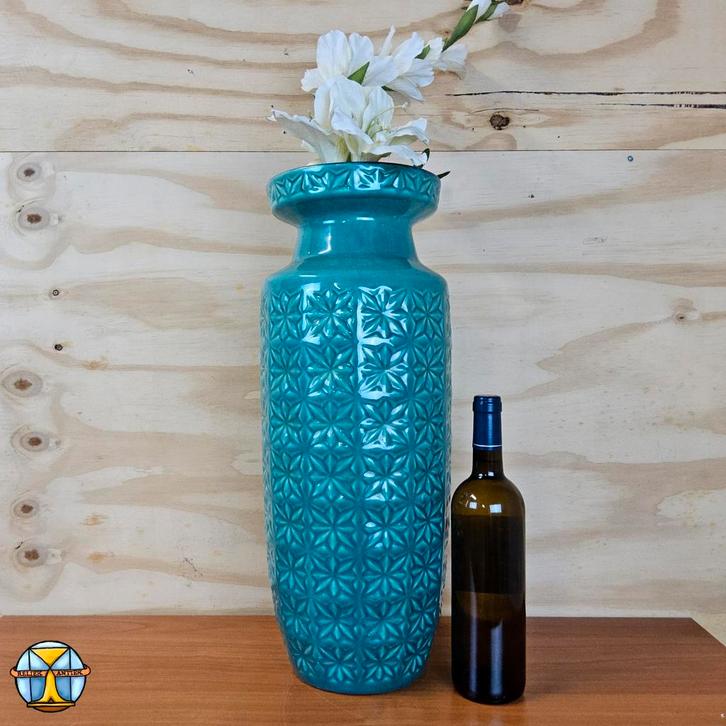 Grand vase en turquoise de l'Allemagne de l'Ouest avec motif, Maison & Meubles, Accessoires pour la Maison | Vases, Utilisé, Bleu