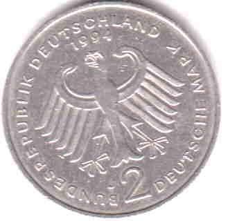 Munt Duitsland 2 mark 1994 (J - Franz Joseph Strauss), Enlèvement ou Envoi, Allemagne, Monnaie en vrac