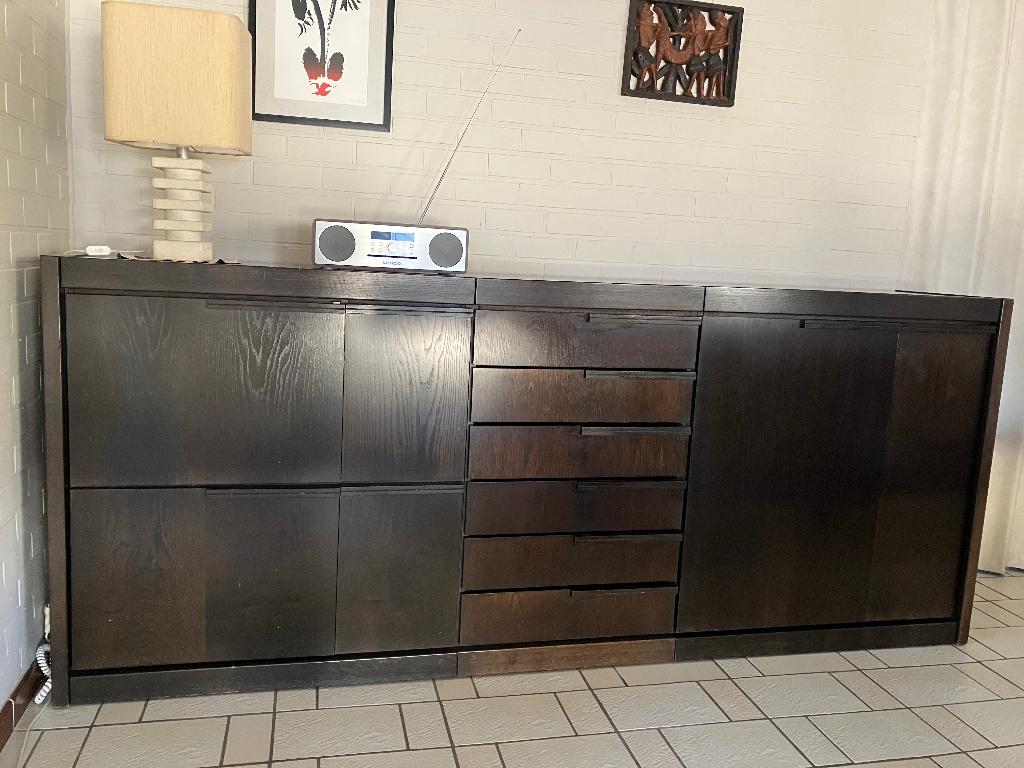 Dressoir in donker hout, Huis en Inrichting, Kasten | Dressoirs, Ophalen, Gebruikt, 200 cm of meer, Met deur(en)