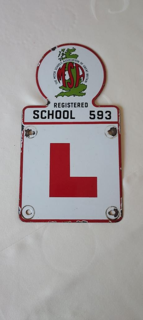 oud emaille bord  van Engelse autorijschool., Verzenden, Gebruikt, Reclamebord
